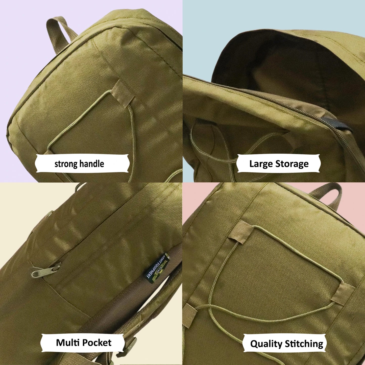 AZAD GEARS ARMY 15 LTR BACKPACK WITH EXTRA SPACE WITH 1 COMPARTMENT FOR TREKKING AND TRAVELLING | MEN & WOMEN | ARMY LITE GREEN |FREE SIZE