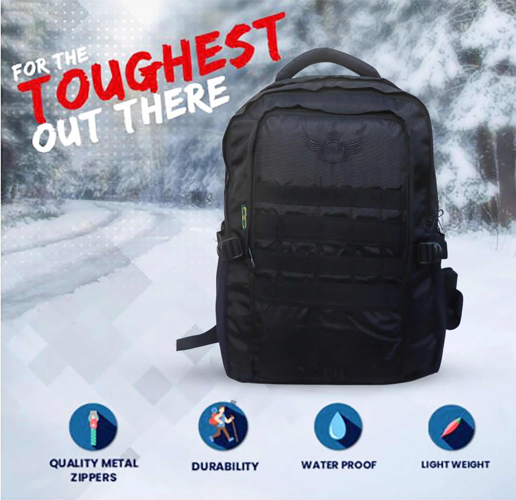 AZAD GEARS ARMY 35 LTR BACKPACK WITH EXTRA SPACE WITH 2 COMPARTMENT AND 1 POCKET FOR TREKKING AND TRAVELLING | MEN & WOMEN | ARMY BLACK| FREE SIZE