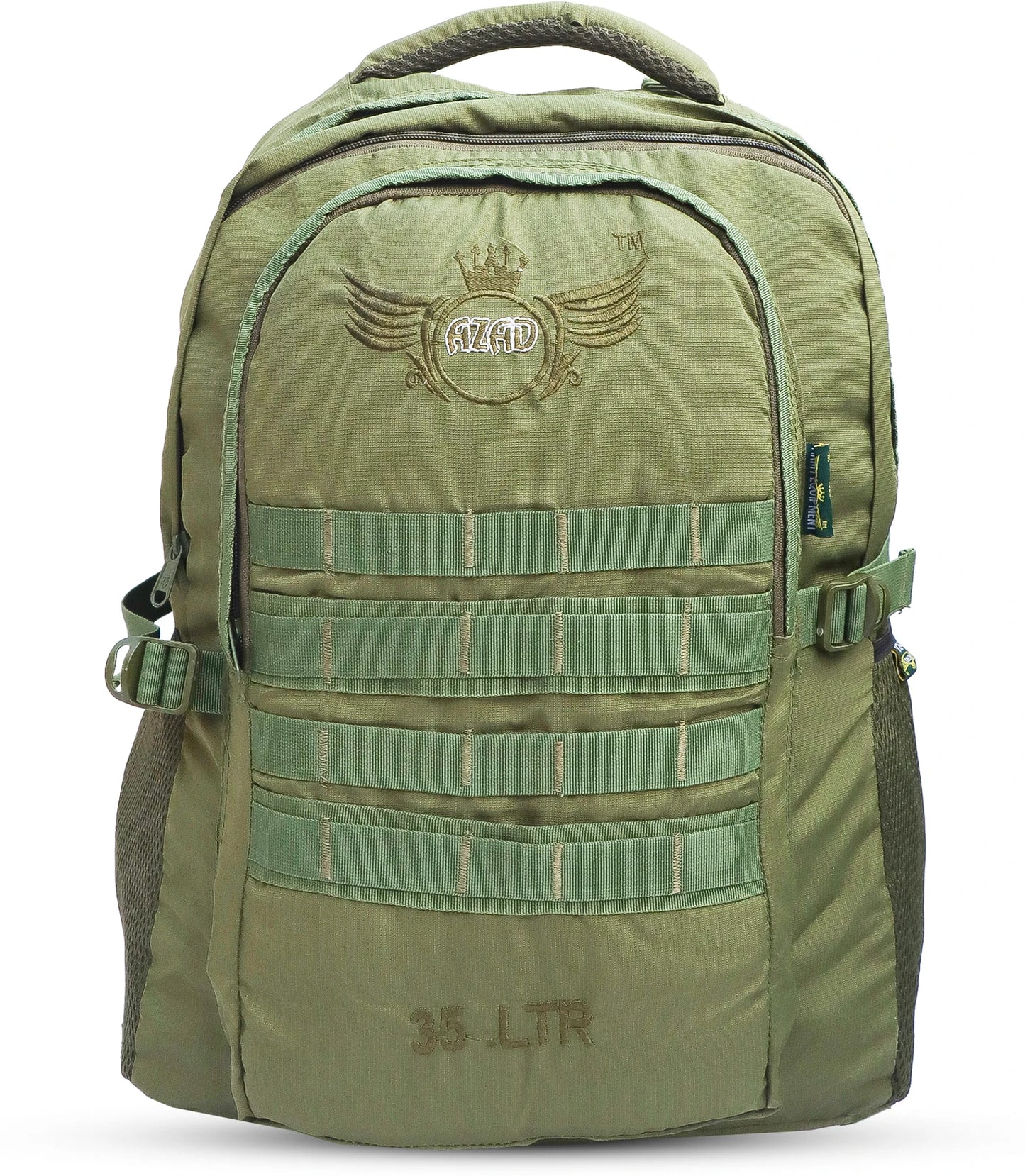 AZAD GEARS ARMY 35 LTR BACKPACK WITH EXTRA SPACE WITH 2 COMPARTMENT AND 1 POCKET FOR TREKKING AND TRAVELLING | MEN & WOMEN | ARMY GREEN| FREE SIZE