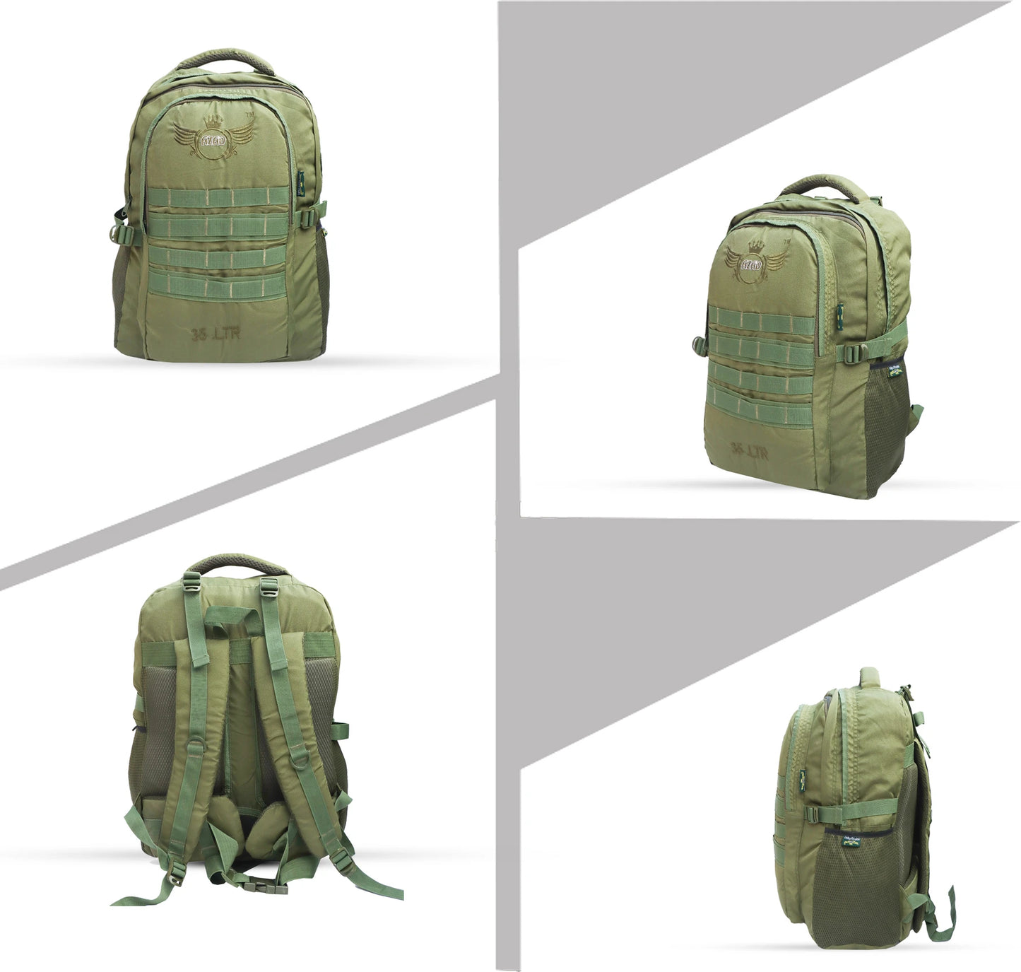 AZAD GEARS ARMY 35 LTR BACKPACK WITH EXTRA SPACE WITH 2 COMPARTMENT AND 1 POCKET FOR TREKKING AND TRAVELLING | MEN & WOMEN | ARMY GREEN| FREE SIZE