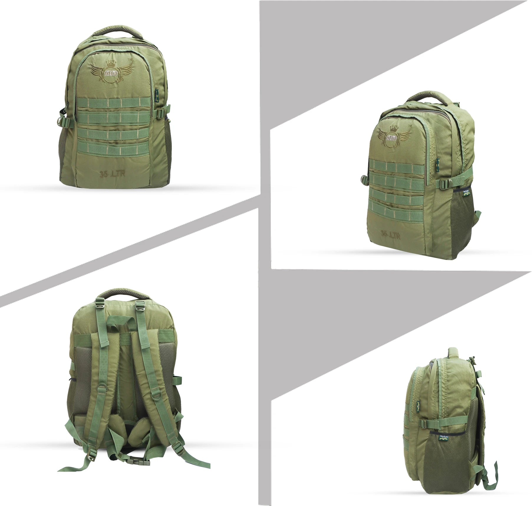 AZAD GEARS ARMY 35 LTR BACKPACK WITH EXTRA SPACE WITH 2 COMPARTMENT AND 1 POCKET FOR TREKKING AND TRAVELLING | MEN & WOMEN | ARMY GREEN| FREE SIZE