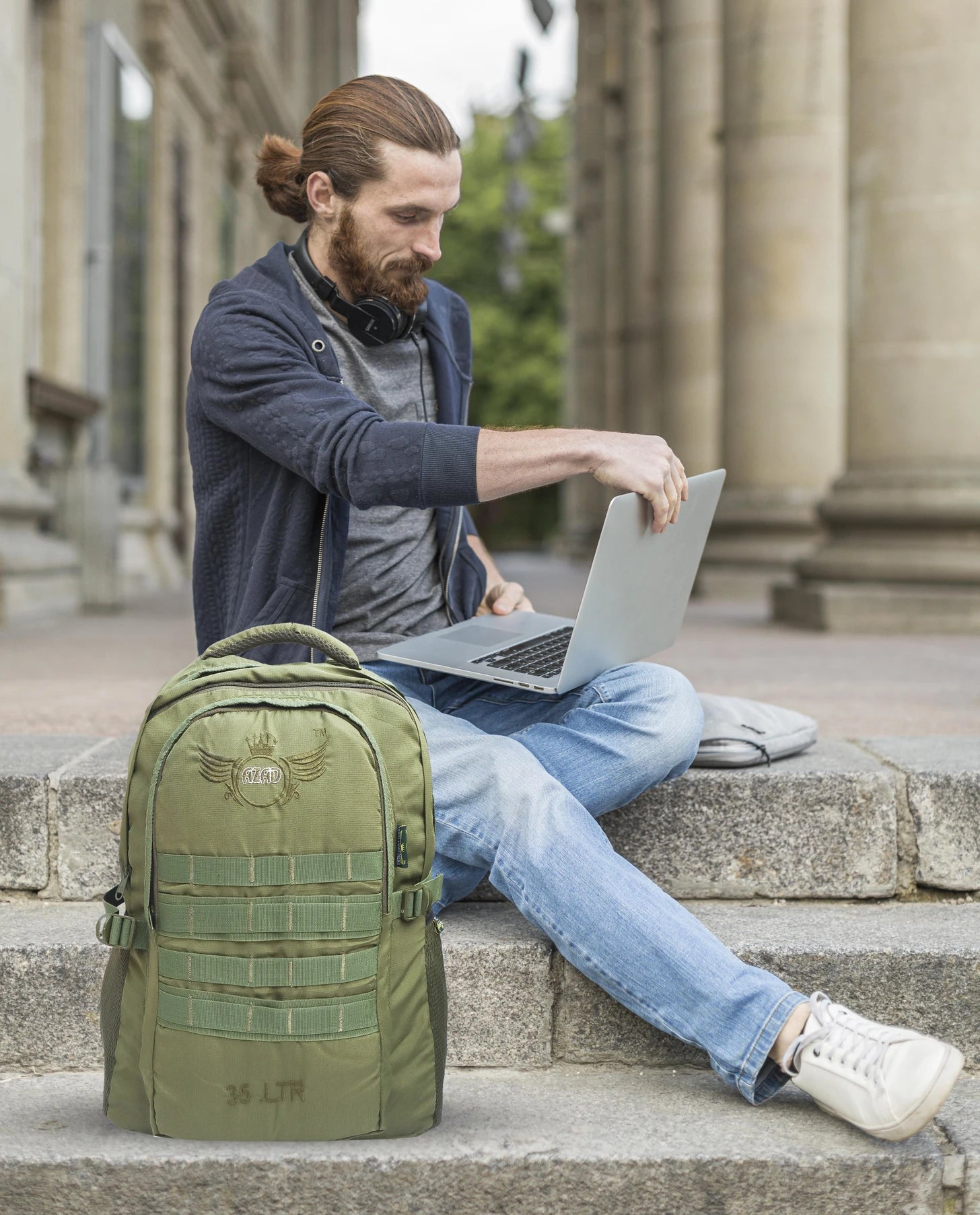 AZAD GEARS ARMY 35 LTR BACKPACK WITH EXTRA SPACE WITH 2 COMPARTMENT AND 1 POCKET FOR TREKKING AND TRAVELLING | MEN & WOMEN | ARMY GREEN| FREE SIZE