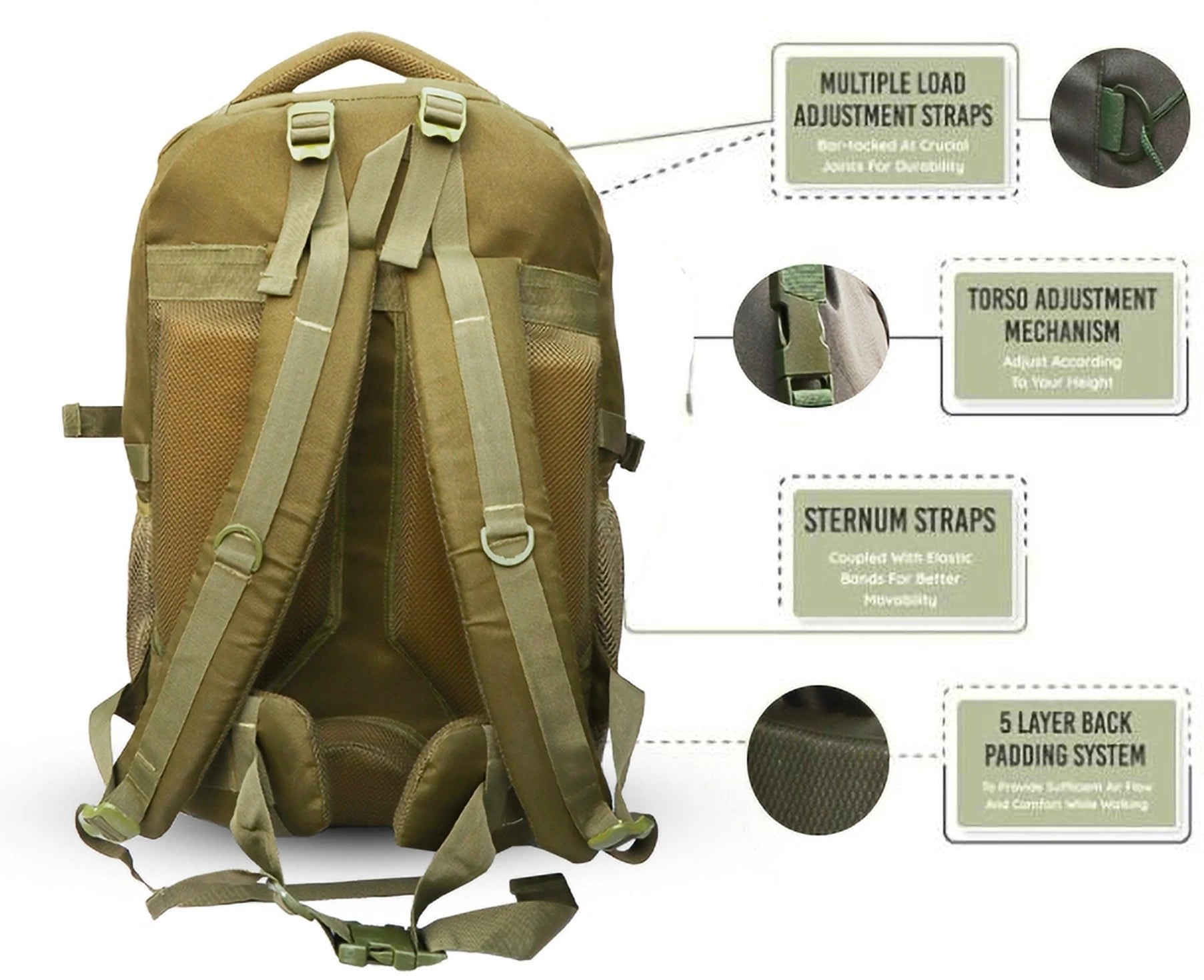 AZAD GEARS ARMY 45 LTR BACKPACK WITH EXTRA SPACE WITH 2 COMPARTMENT AND 1 POCKET FOR TREKKING AND TRAVELLING | MEN & WOMEN | ARMY LITE GREEN| FREE SIZE