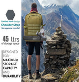 AZAD GEARS ARMY 45 LTR BACKPACK WITH EXTRA SPACE WITH 2 COMPARTMENT AND 1 POCKET FOR TREKKING AND TRAVELLING | MEN & WOMEN | ARMY LITE GREEN| FREE SIZE
