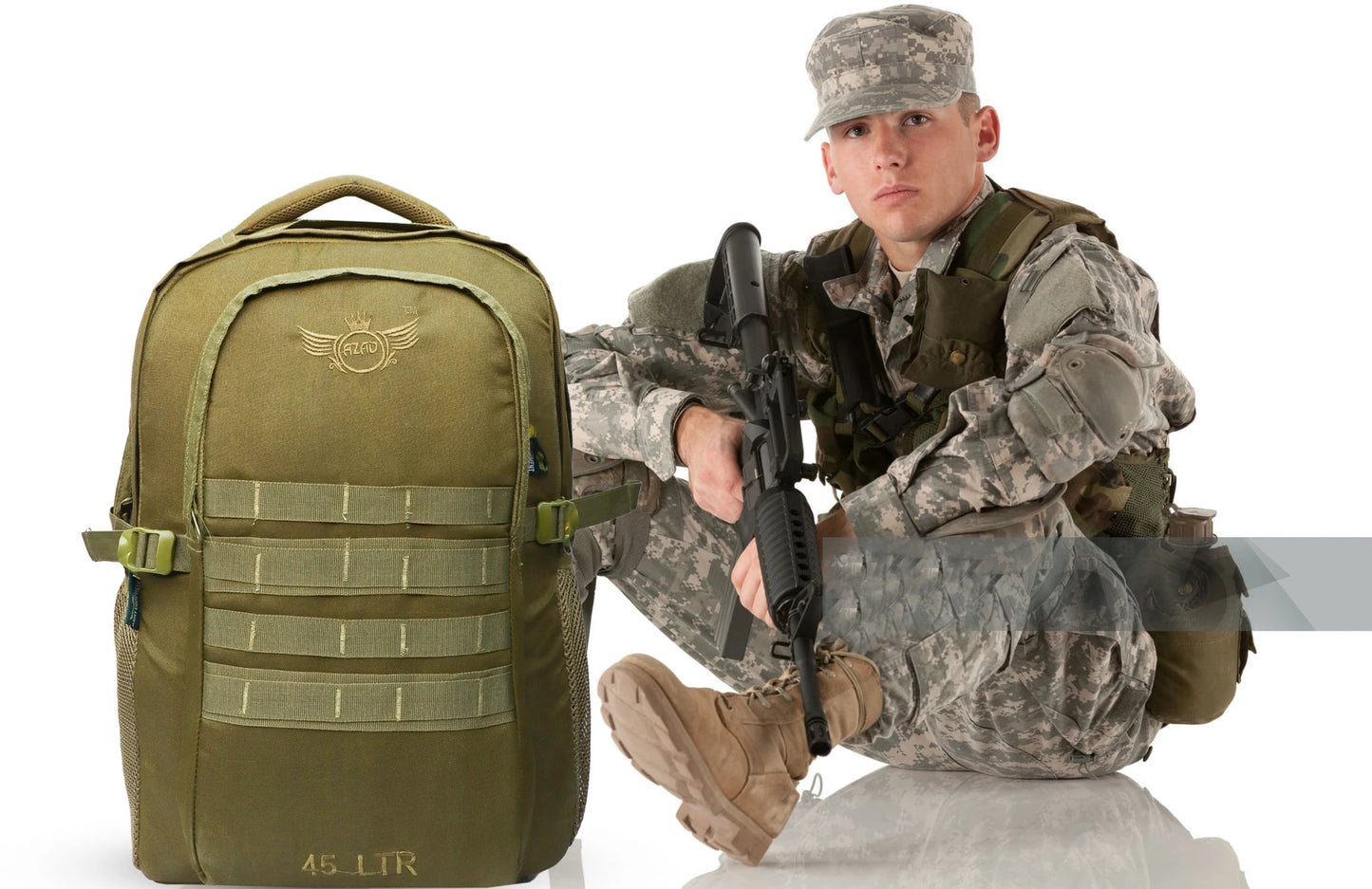 AZAD GEARS ARMY 45 LTR BACKPACK WITH EXTRA SPACE WITH 2 COMPARTMENT AND 1 POCKET FOR TREKKING AND TRAVELLING | MEN & WOMEN | ARMY LITE GREEN| FREE SIZE