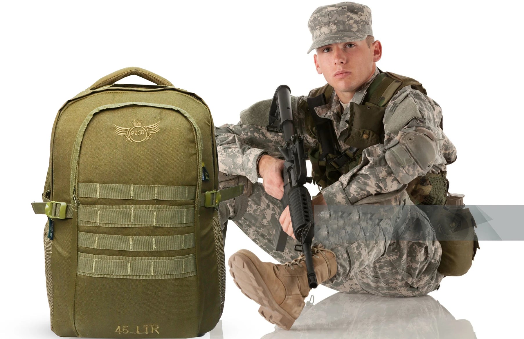 AZAD GEARS ARMY 45 LTR BACKPACK WITH EXTRA SPACE WITH 2 COMPARTMENT AND 1 POCKET FOR TREKKING AND TRAVELLING | MEN & WOMEN | ARMY LITE GREEN| FREE SIZE