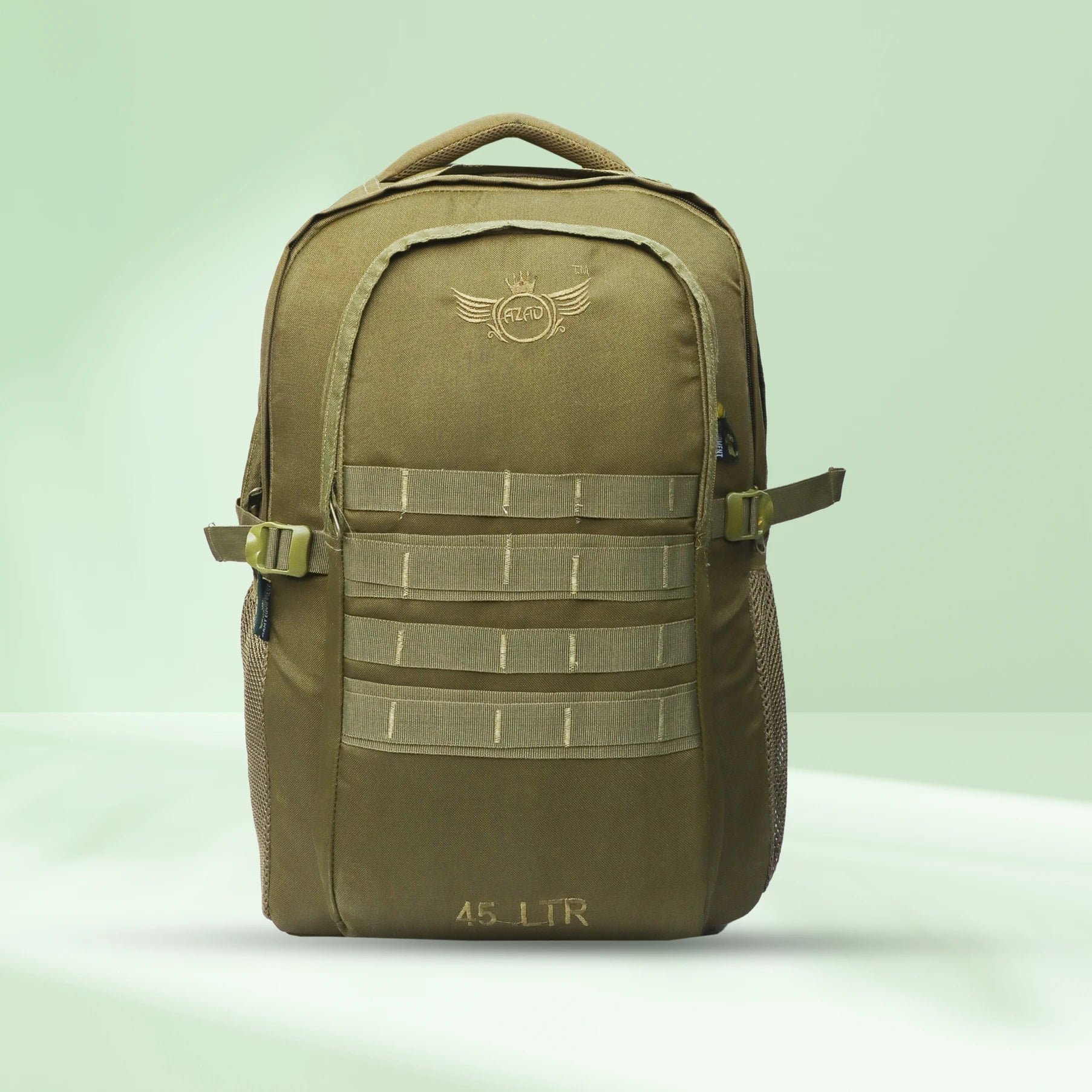 AZAD GEARS ARMY 45 LTR BACKPACK WITH EXTRA SPACE WITH 2 COMPARTMENT AND 1 POCKET FOR TREKKING AND TRAVELLING | MEN & WOMEN | ARMY LITE GREEN| FREE SIZE