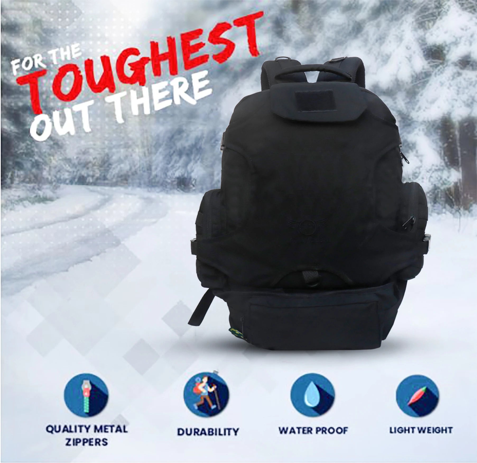 AZAD GEARS ARMY AMBUSH 85 LTR BACKPACK WITH SLING BAG AND EXTRA SPACE WITH 1 COMPARTMENT AND 6 POCKETS FOR TREKKING AND TRAVELLING | MEN & WOMEN | ARMY BLACK| FREE SIZE