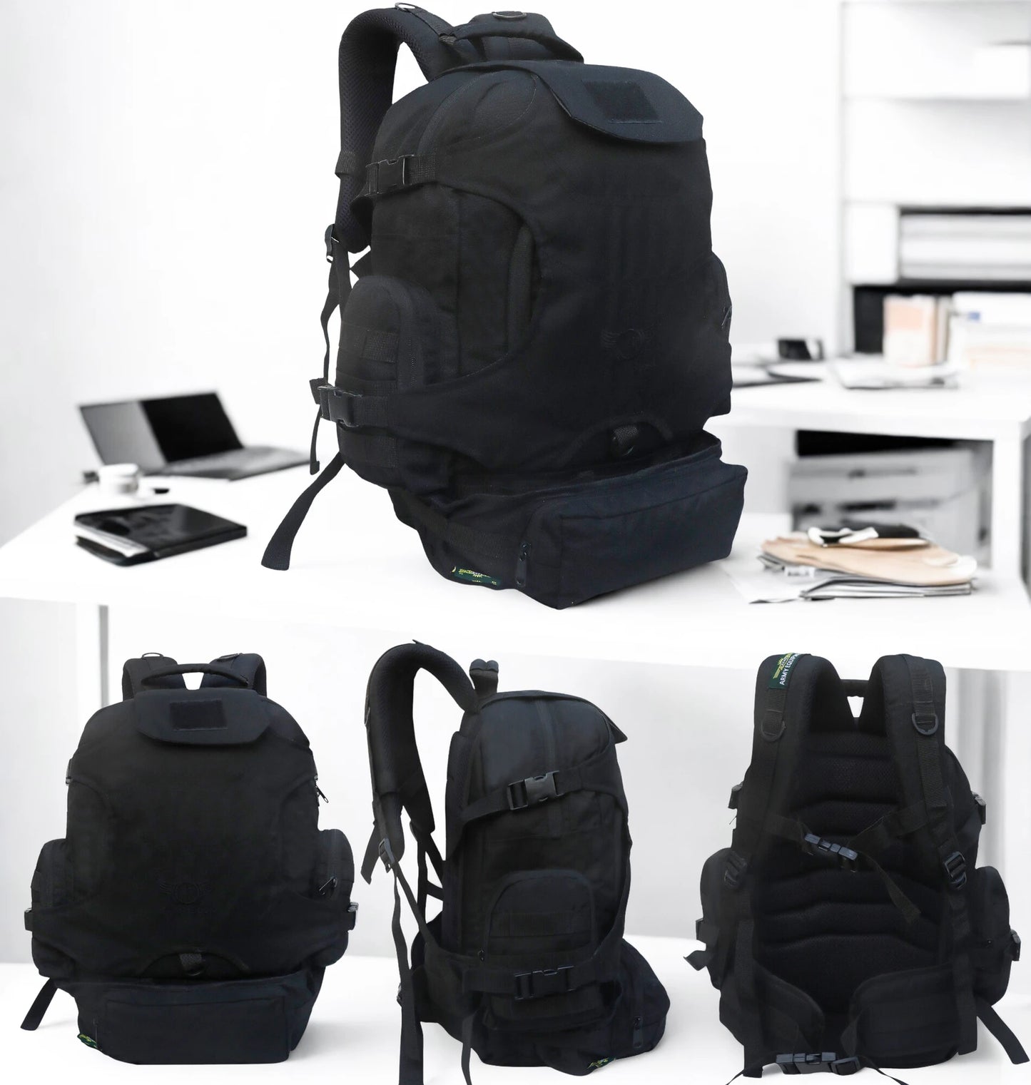 AZAD GEARS ARMY AMBUSH 85 LTR BACKPACK WITH SLING BAG AND EXTRA SPACE WITH 1 COMPARTMENT AND 6 POCKETS FOR TREKKING AND TRAVELLING | MEN & WOMEN | ARMY BLACK| FREE SIZE