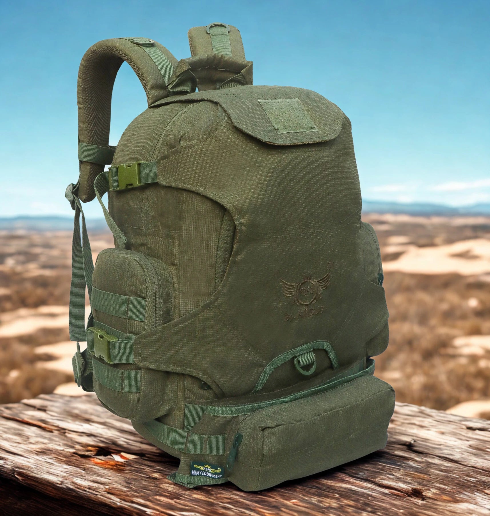 AZAD GEARS ARMY AMBUSH 85 LTR BACKPACK WITH SLING BAG AND EXTRA SPACE WITH 1 COMPARTMENT AND 6 POCKETS FOR TREKKING AND TRAVELLING | MEN & WOMEN | ARMY GREEN| FREE SIZE
