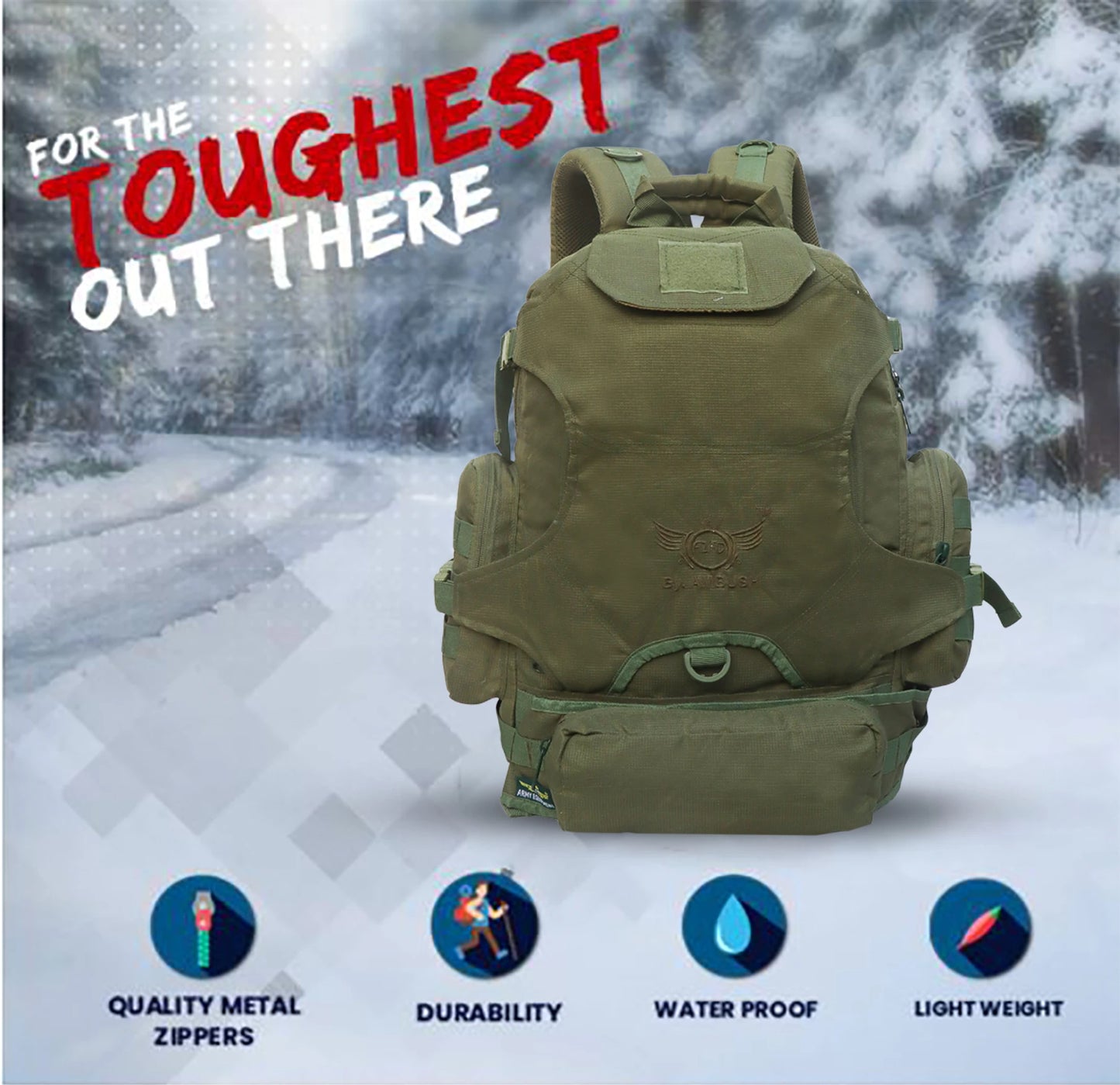 AZAD GEARS ARMY AMBUSH 85 LTR BACKPACK WITH SLING BAG AND EXTRA SPACE WITH 1 COMPARTMENT AND 6 POCKETS FOR TREKKING AND TRAVELLING | MEN & WOMEN | ARMY GREEN| FREE SIZE