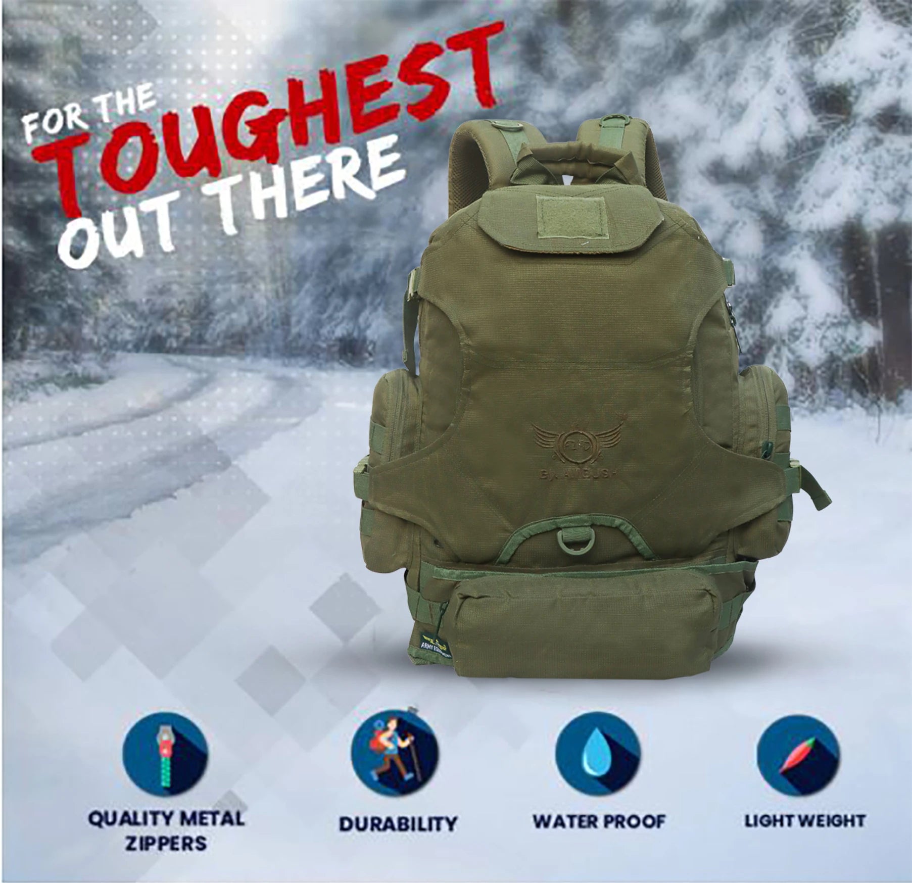 AZAD GEARS ARMY AMBUSH 85 LTR BACKPACK WITH SLING BAG AND EXTRA SPACE WITH 1 COMPARTMENT AND 6 POCKETS FOR TREKKING AND TRAVELLING | MEN & WOMEN | ARMY GREEN| FREE SIZE