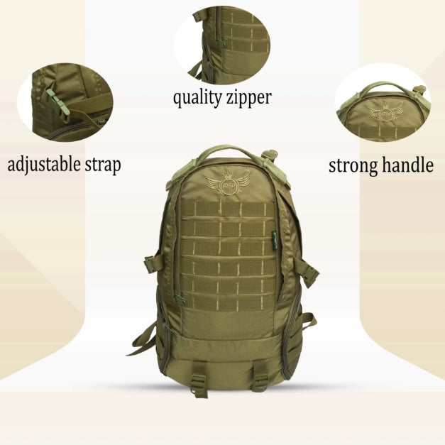 AZAD GEARS ARMY BULLET 40 LTR BACKPACK WITH EXTRA SPACE WITH 2 COMPARTMENT AND 3 POCKETS FOR TREKKING AND TRAVELLING | MEN & WOMEN | ARMY LITE GREEN | FREE SIZE