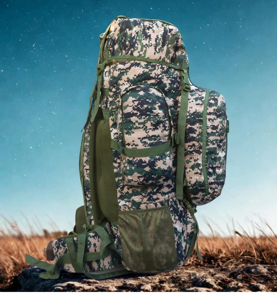 AZAD GEARS ARMY METAL FRAME CHAMPION RUCKSACK 135 LTR BAG WITH DETACHABLE BACKPACK AND MULTIPLE POCKETS AND  PROTECTED BASE FOR TREKKING AND TRAVELLING | MEN & WOMEN | ARMY COBRA | LARGE CAPACITY