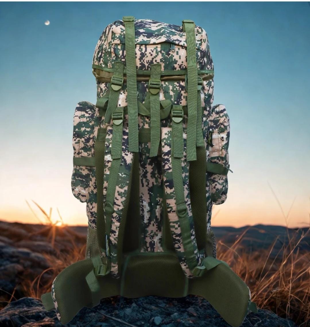 AZAD GEARS ARMY METAL FRAME CHAMPION RUCKSACK 135 LTR BAG WITH DETACHABLE BACKPACK AND MULTIPLE POCKETS AND  PROTECTED BASE FOR TREKKING AND TRAVELLING | MEN & WOMEN | ARMY COBRA | LARGE CAPACITY