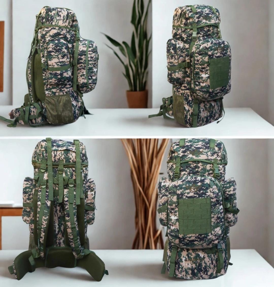 AZAD GEARS ARMY METAL FRAME CHAMPION RUCKSACK 135 LTR BAG WITH DETACHABLE BACKPACK AND MULTIPLE POCKETS AND  PROTECTED BASE FOR TREKKING AND TRAVELLING | MEN & WOMEN | ARMY COBRA | LARGE CAPACITY