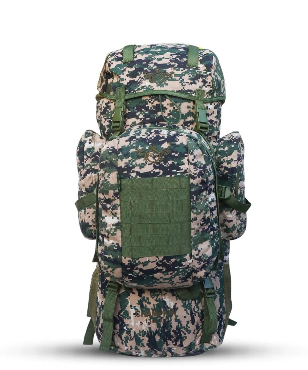 AZAD GEARS ARMY METAL FRAME CHAMPION RUCKSACK 135 LTR BAG WITH DETACHABLE BACKPACK AND MULTIPLE POCKETS AND  PROTECTED BASE FOR TREKKING AND TRAVELLING | MEN & WOMEN | ARMY COBRA | LARGE CAPACITY