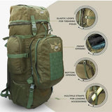 AZAD GEARS ARMY METAL FRAME CHAMPION RUCKSACK 135 LTR BAG WITH DETACHABLE BACKPACK AND MULTIPLE POCKETS AND  PROTECTED BASE FOR TREKKING AND TRAVELLING | MEN & WOMEN | ARMY GREEN | LARGE CAPACITY