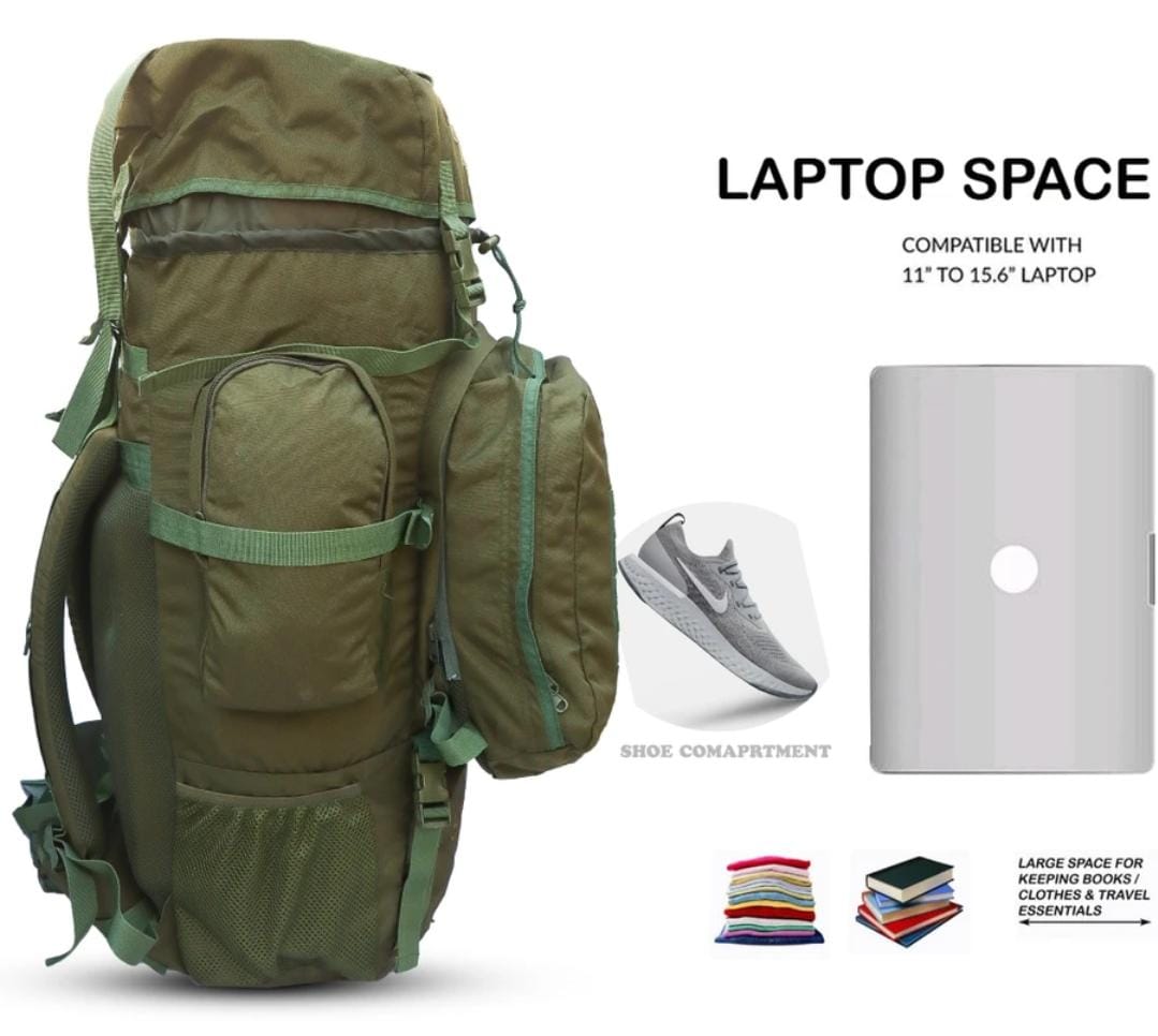 AZAD GEARS ARMY METAL FRAME CHAMPION RUCKSACK 135 LTR BAG WITH DETACHABLE BACKPACK AND MULTIPLE POCKETS AND  PROTECTED BASE FOR TREKKING AND TRAVELLING | MEN & WOMEN | ARMY GREEN | LARGE CAPACITY