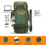 AZAD GEARS ARMY METAL FRAME CHAMPION RUCKSACK 135 LTR BAG WITH DETACHABLE BACKPACK AND MULTIPLE POCKETS AND  PROTECTED BASE FOR TREKKING AND TRAVELLING | MEN & WOMEN | ARMY GREEN | LARGE CAPACITY