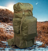 AZAD GEARS ARMY METAL FRAME CHAMPION RUCKSACK 135 LTR BAG WITH DETACHABLE BACKPACK AND MULTIPLE POCKETS AND  PROTECTED BASE FOR TREKKING AND TRAVELLING | MEN & WOMEN | ARMY LITE GREEN | LARGE CAPACITY