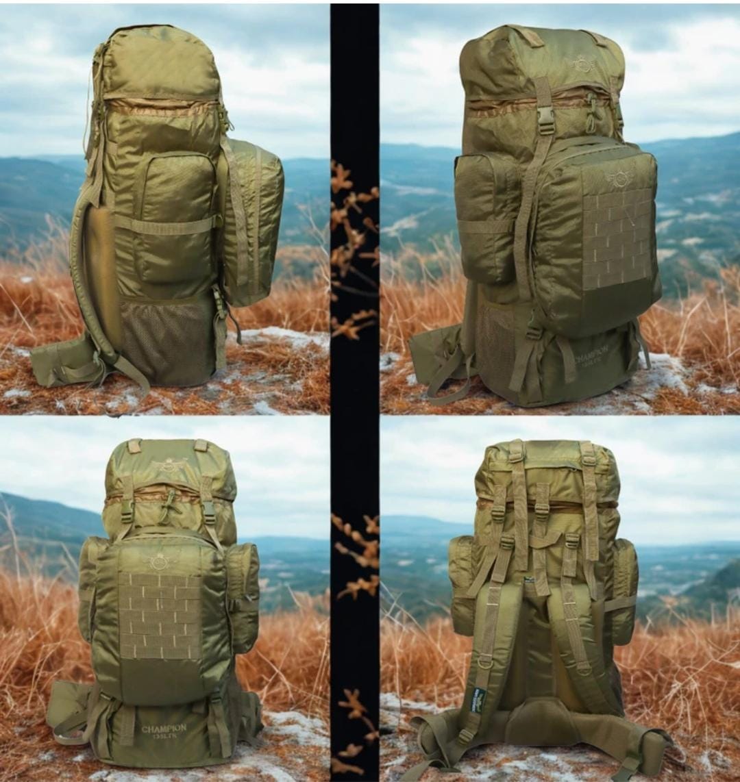 AZAD GEARS ARMY METAL FRAME CHAMPION RUCKSACK 135 LTR BAG WITH DETACHABLE BACKPACK AND MULTIPLE POCKETS AND  PROTECTED BASE FOR TREKKING AND TRAVELLING | MEN & WOMEN | ARMY LITE GREEN | LARGE CAPACITY