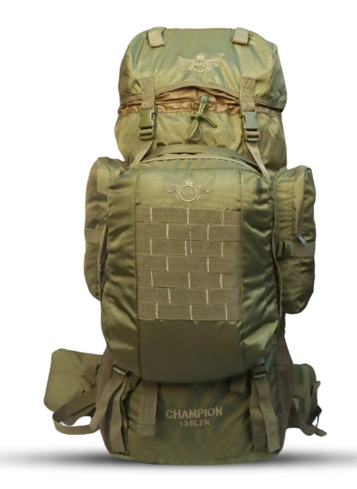 AZAD GEARS ARMY METAL FRAME CHAMPION RUCKSACK 135 LTR BAG WITH DETACHABLE BACKPACK AND MULTIPLE POCKETS AND PROTECTED BASE FOR TREKKING AND TRAVELLING | MEN & WOMEN | ARMY MULTICOLORED CAMOUFLAGE | LARGE CAPACITY