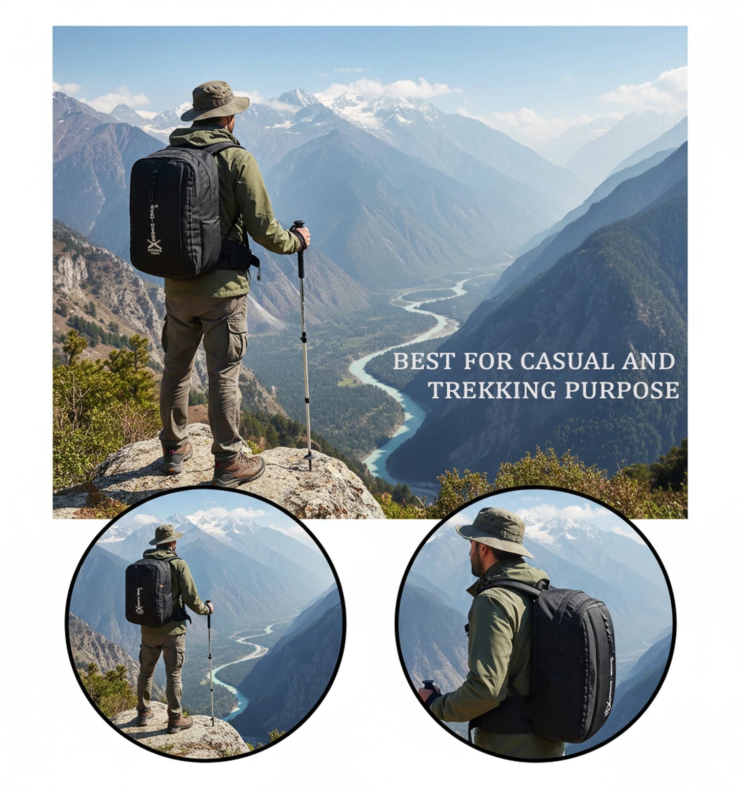 AZAD GEARS ARMY DEFENDER 35 LTR BACKPACK WITH EXTRA SPACE WITH 2 COMPARTMENT AND 3 POCKETS FOR TREKKING AND TRAVELLING | MEN & WOMEN | ARMY BLACK| FREE SIZE