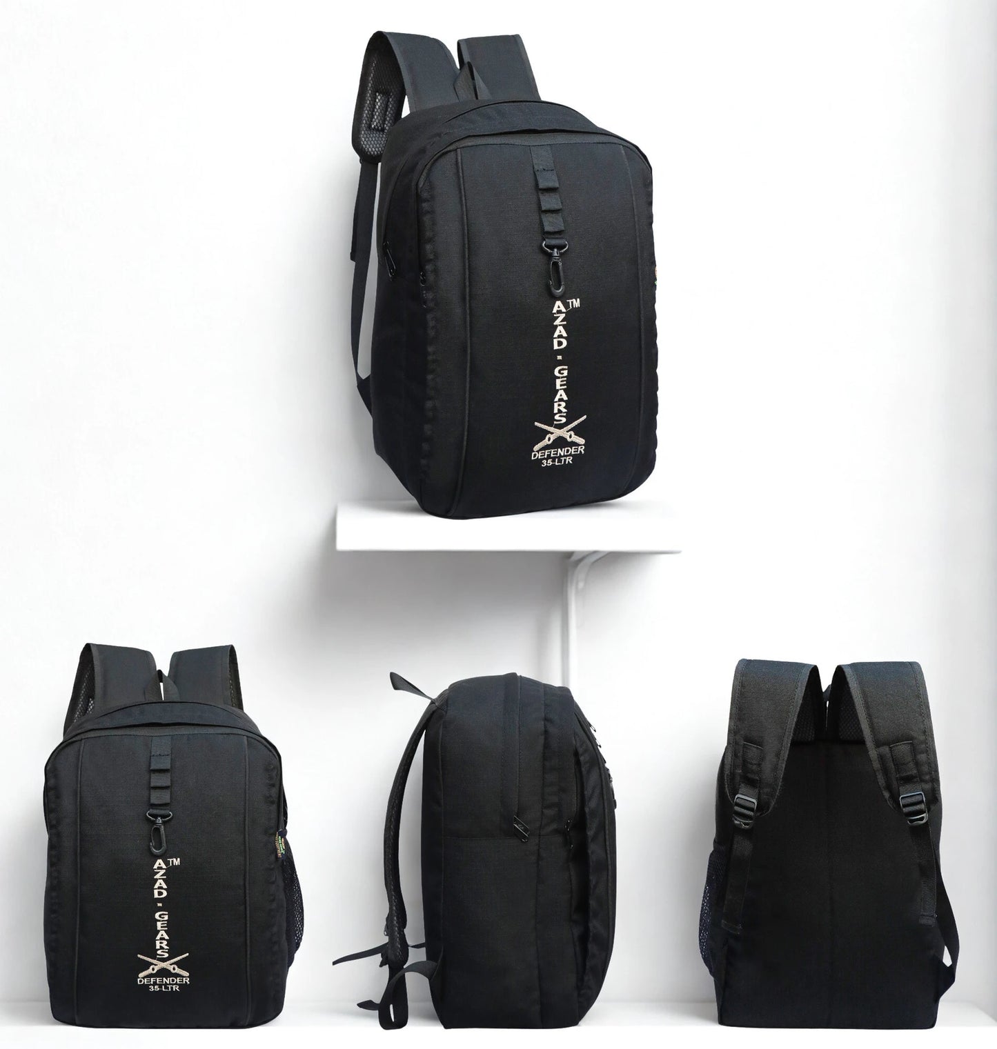 AZAD GEARS ARMY DEFENDER 35 LTR BACKPACK WITH EXTRA SPACE WITH 2 COMPARTMENT AND 3 POCKETS FOR TREKKING AND TRAVELLING | MEN & WOMEN | ARMY BLACK| FREE SIZE