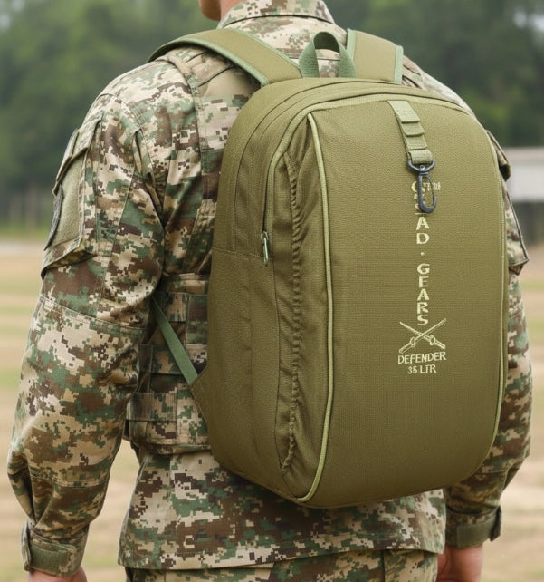 AZAD GEARS ARMY DEFENDER 35 LTR BACKPACK WITH EXTRA SPACE WITH 2 COMPARTMENT AND 3 POCKETS FOR TREKKING AND TRAVELLING | MEN & WOMEN | ARMY LITE GREEN | FREE SIZE
