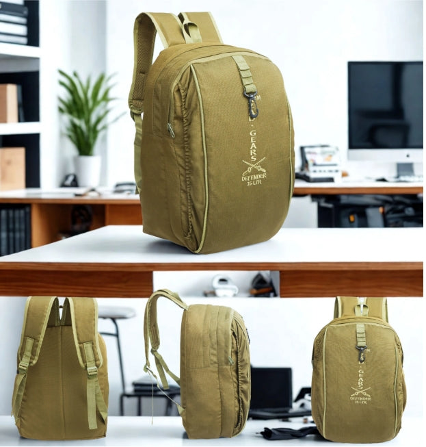 AZAD GEARS ARMY DEFENDER 35 LTR BACKPACK WITH EXTRA SPACE WITH 2 COMPARTMENT AND 3 POCKETS FOR TREKKING AND TRAVELLING | MEN & WOMEN | ARMY LITE GREEN | FREE SIZE