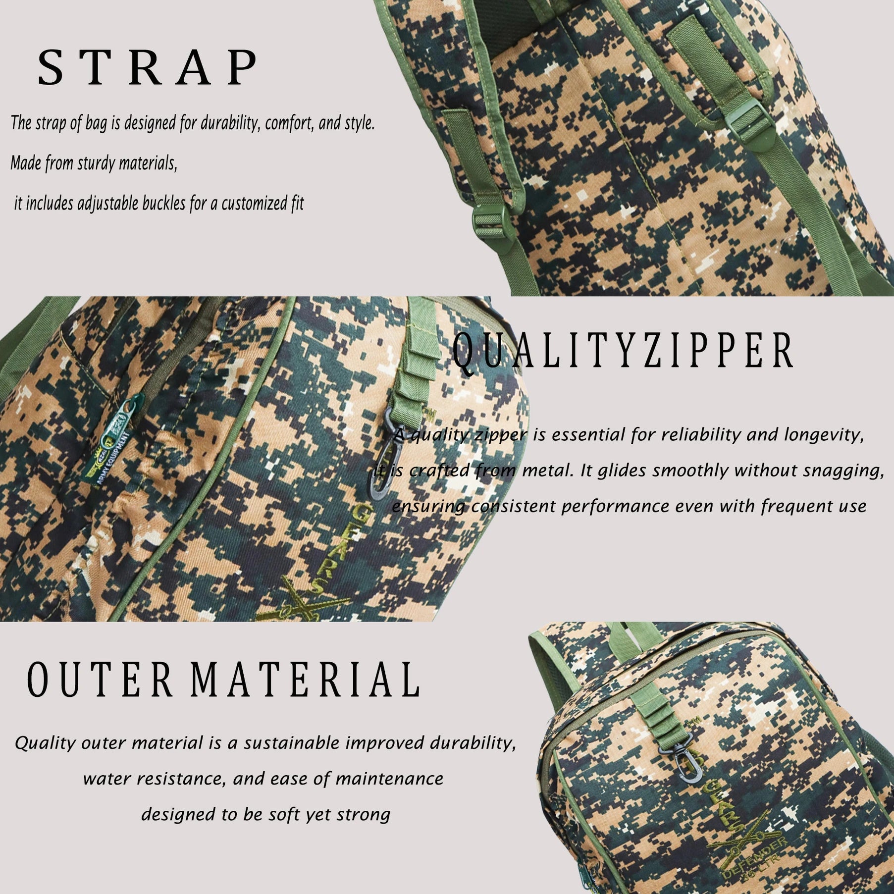 AZAD GEARS ARMY DEFENDER 35 LTR BACKPACK WITH EXTRA SPACE WITH 2 COMPARTMENT AND 3 POCKETS FOR TREKKING AND TRAVELLING | MEN & WOMEN | ARMY NEW DIGITAL CAMOUFLAGE| FREE SIZE