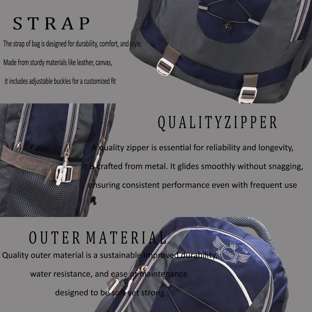 AZAD GEARS CIVIL LITE WEIGHT 40 LTR BACKPACK WITH EXTRA SPACE WITH 2 COMPARTMENTS AND 2 POCKETS FOR TREKKING AND TRAVELLING |MEN & WOMEN | DORI BAG NAVY BLUE | FREE SIZE