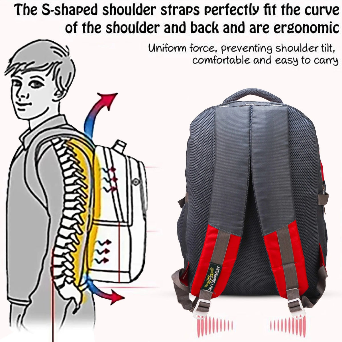 AZAD GEARS CIVIL LITE WEIGHT 40 LTR BACKPACK WITH EXTRA SPACE WITH 2 COMPARTMENTS AND 2 POCKETS FOR TREKKING AND TRAVELLING |MEN & WOMEN | DORI BAG RED | FREE SIZE