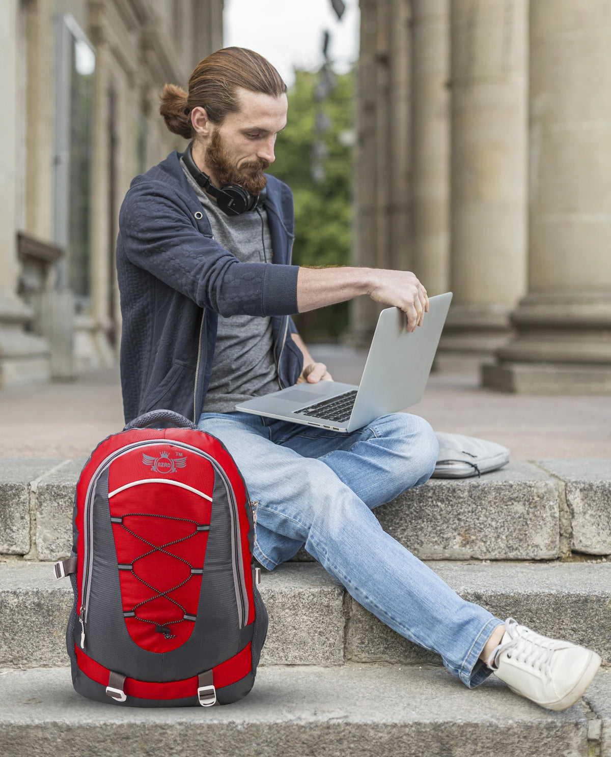 AZAD GEARS CIVIL LITE WEIGHT 40 LTR BACKPACK WITH EXTRA SPACE WITH 2 COMPARTMENTS AND 2 POCKETS FOR TREKKING AND TRAVELLING |MEN & WOMEN | DORI BAG RED | FREE SIZE