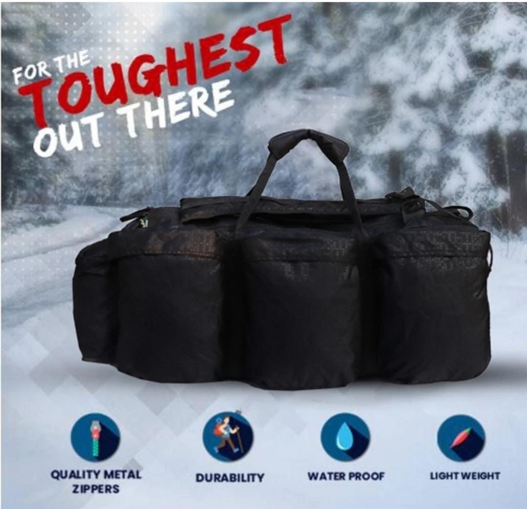 AZAD GEARS ARMY HAND DUFFLE BAG 155 LTR WITH EXTRA PACE BIG SIDE POCKETS AND  PROTECTED BASE FOR TREKKING AND TRAVELLING | MEN & WOMEN | ARMY BLACK | LARGE CAPACITY