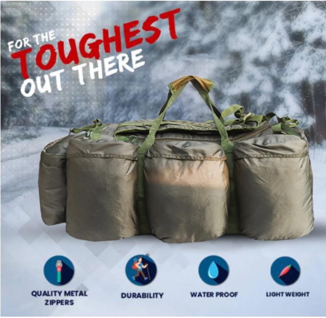 AZAD GEARS ARMY HAND DUFFLE BAG 155 LTR WITH EXTRA PACE BIG SIDE POCKETS AND  PROTECTED BASE FOR TREKKING AND TRAVELLING | MEN & WOMEN | ARMY GREEN | LARGE CAPACITY