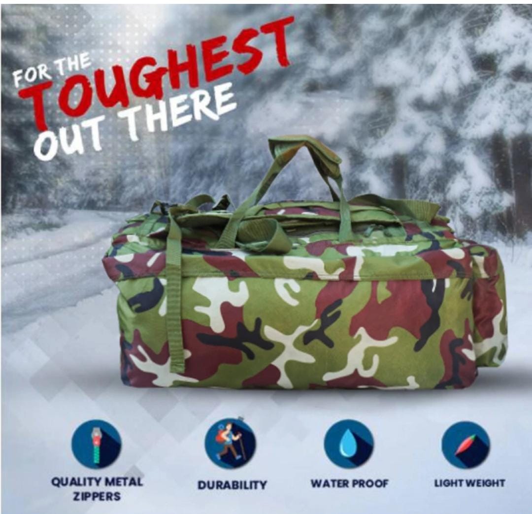 AZAD GEARS ARMY HAND DUFFLE BAG 155 LTR WITH EXTRA PACE BIG SIDE POCKETS AND  PROTECTED BASE FOR TREKKING AND TRAVELLING | MEN & WOMEN | ARMY JUNGLE | LARGE CAPACITY