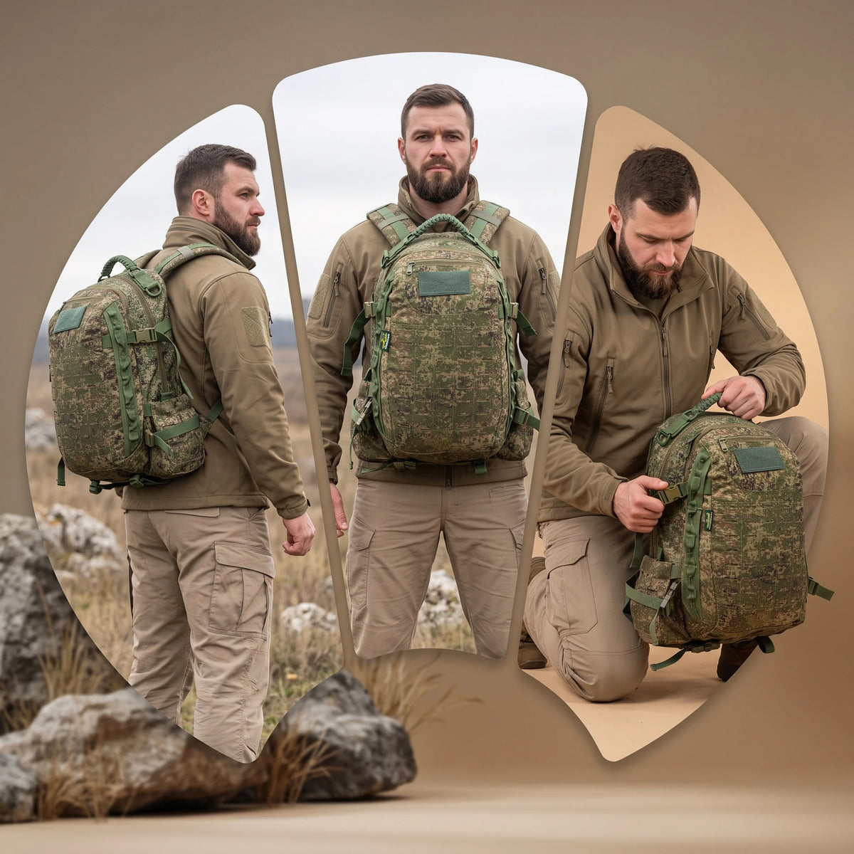 AZAD GEARS ARMY FIGHTER 55 LTR BACKPACK WITH EXTRA SPACE WITH 2 COMPARTMENT AND 6 POCKETS FOR TREKKING AND TRAVELLING | MEN & WOMEN | ARMY DIGITAL FLORA CAMOUFLAGE| FREE SIZE