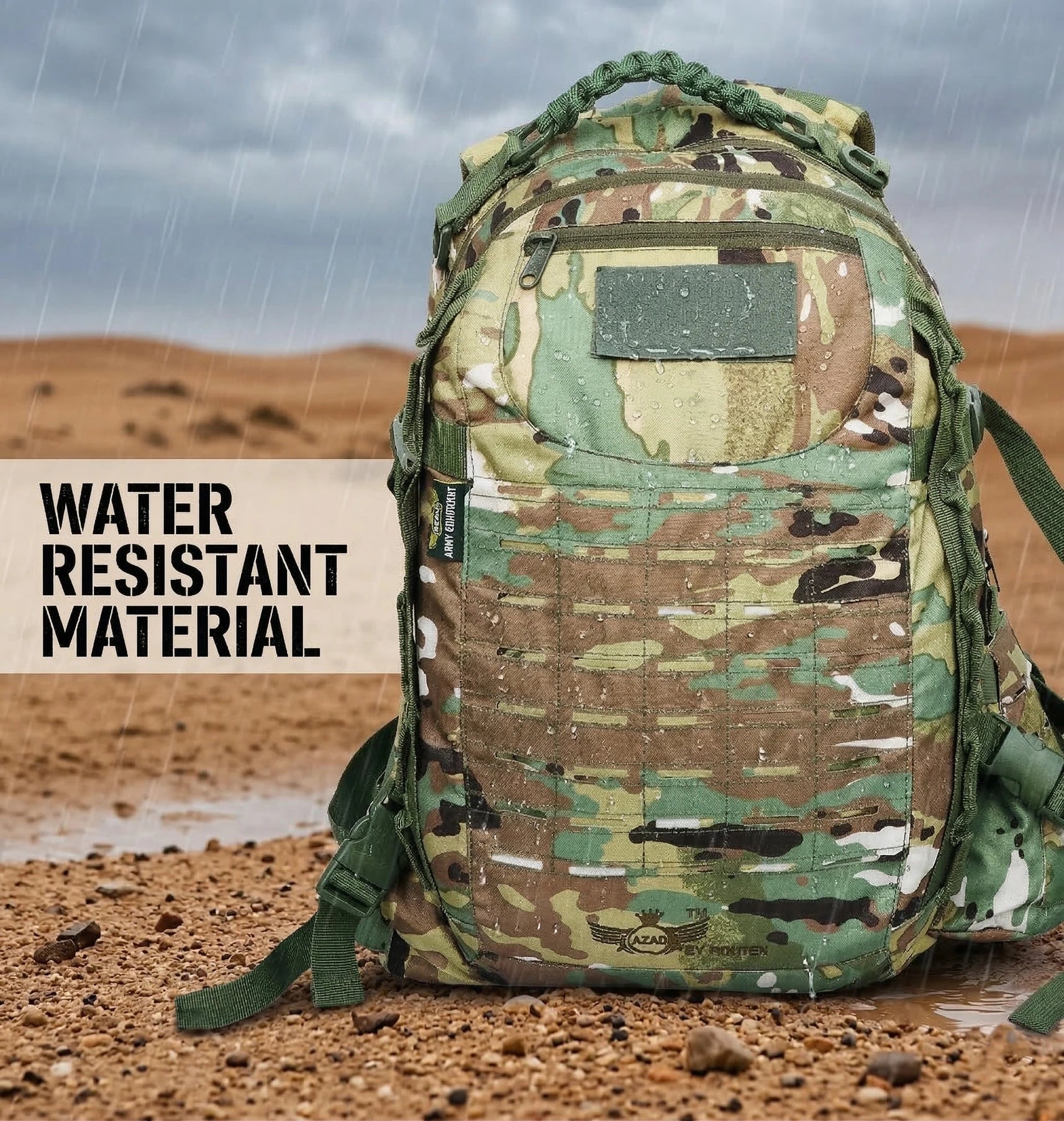 AZAD GEARS ARMY FIGHTER 55 LTR BACKPACK WITH EXTRA SPACE WITH 2 COMPARTMENT AND 6 POCKETS FOR TREKKING AND TRAVELLING | MEN & WOMEN | ARMY MULTICAM CLASSIC CAMOUFLAGE| FREE SIZE