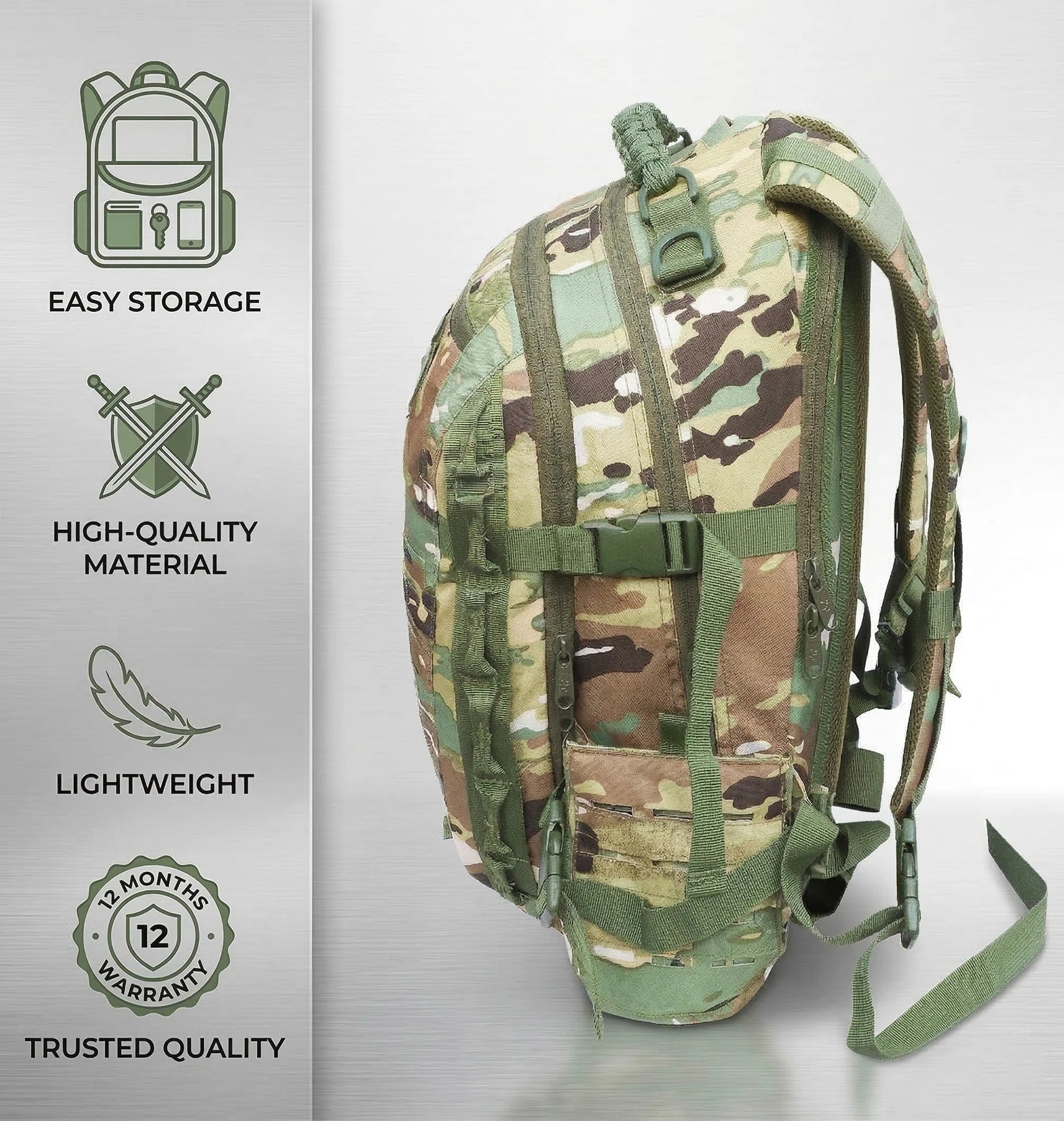 AZAD GEARS ARMY FIGHTER 55 LTR BACKPACK WITH EXTRA SPACE WITH 2 COMPARTMENT AND 6 POCKETS FOR TREKKING AND TRAVELLING | MEN & WOMEN | ARMY MULTICAM CLASSIC CAMOUFLAGE| FREE SIZE