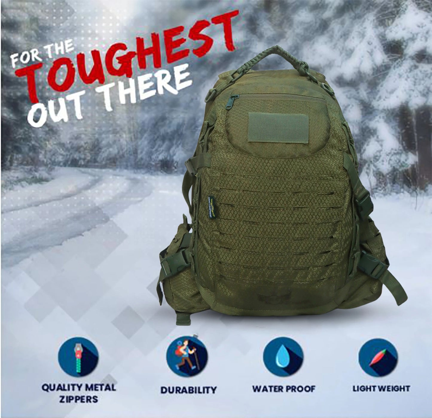 AZAD GEARS ARMY FIGHTER 55 LTR BACKPACK WITH EXTRA SPACE WITH 2 COMPARTMENT AND 6 POCKETS FOR TREKKING AND TRAVELLING | MEN & WOMEN | ARMY GREEN| FREE SIZE