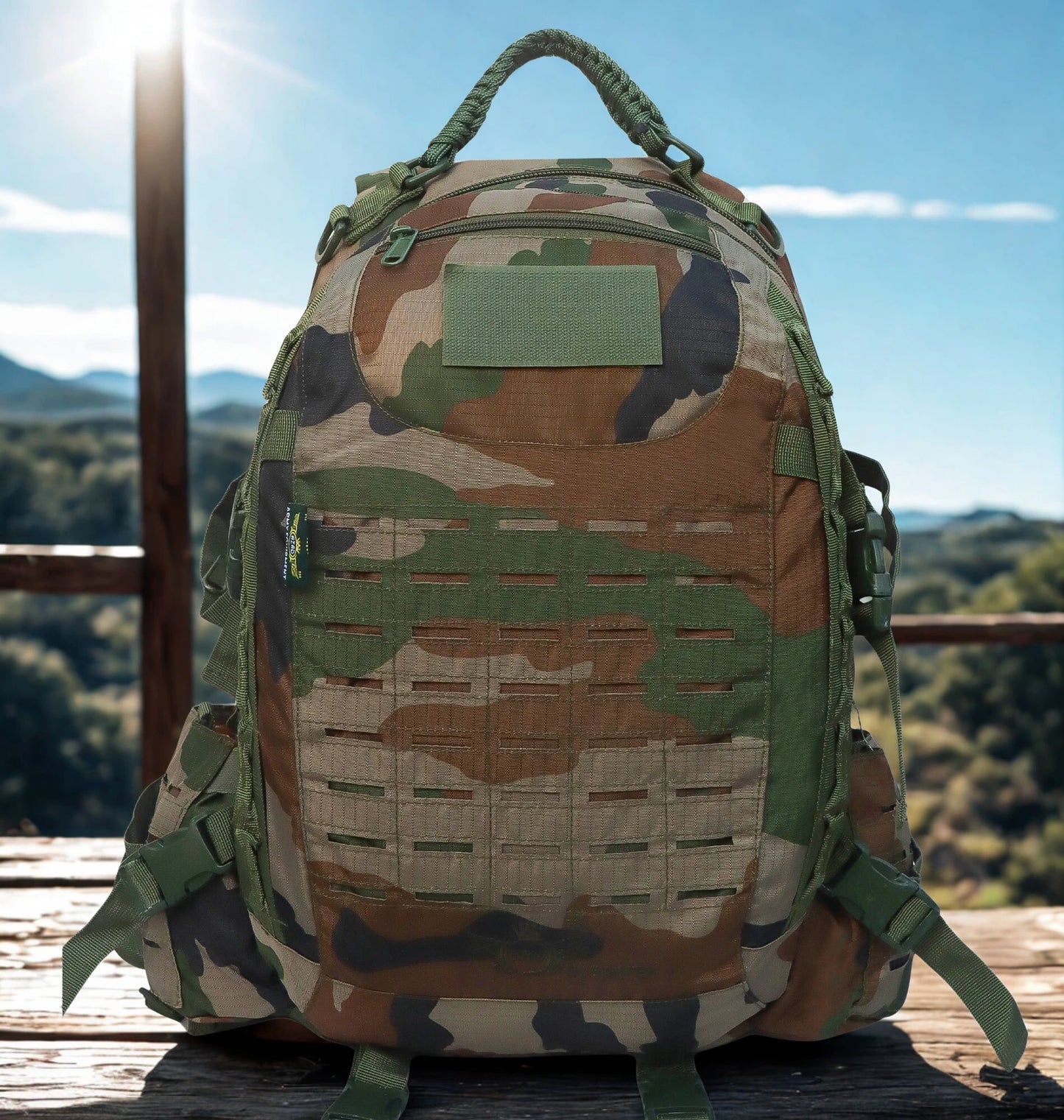 AZAD GEARS ARMY FIGHTER 55 LTR BACKPACK WITH EXTRA SPACE WITH 2 COMPARTMENT AND 6 POCKETS FOR TREKKING AND TRAVELLING | MEN & WOMEN | ARMY WOODLAND CAMOUFLAGE| FREE SIZE