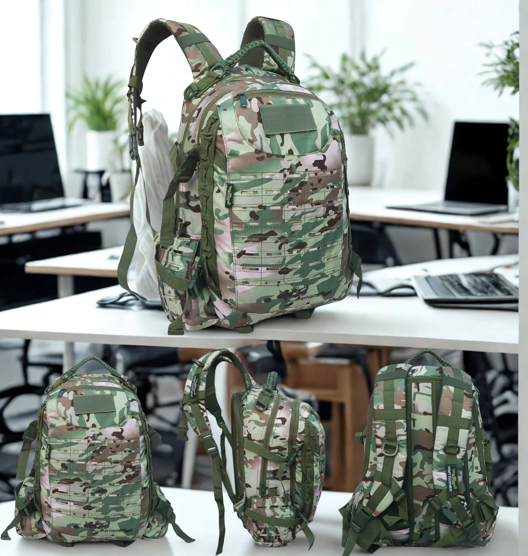 AZAD GEARS ARMY FIGHTER 55 LTR BACKPACK WITH EXTRA SPACE WITH 2 COMPARTMENT AND 6 POCKETS FOR TREKKING AND TRAVELLING | MEN & WOMEN | ARMY U.S PRINT CAMOUFLAGE| FREE SIZE