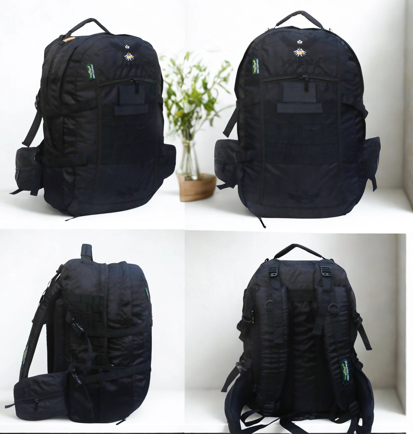 AZAD GEARS ARMY GHATAK 85 LTR BACKPACK WITH EXTRA SPACE WITH 2 COMPARTMENT AND 3 POCKETS FOR TREKKING AND TRAVELLING | MEN & WOMEN | ARMY BLACK| FREE SIZE