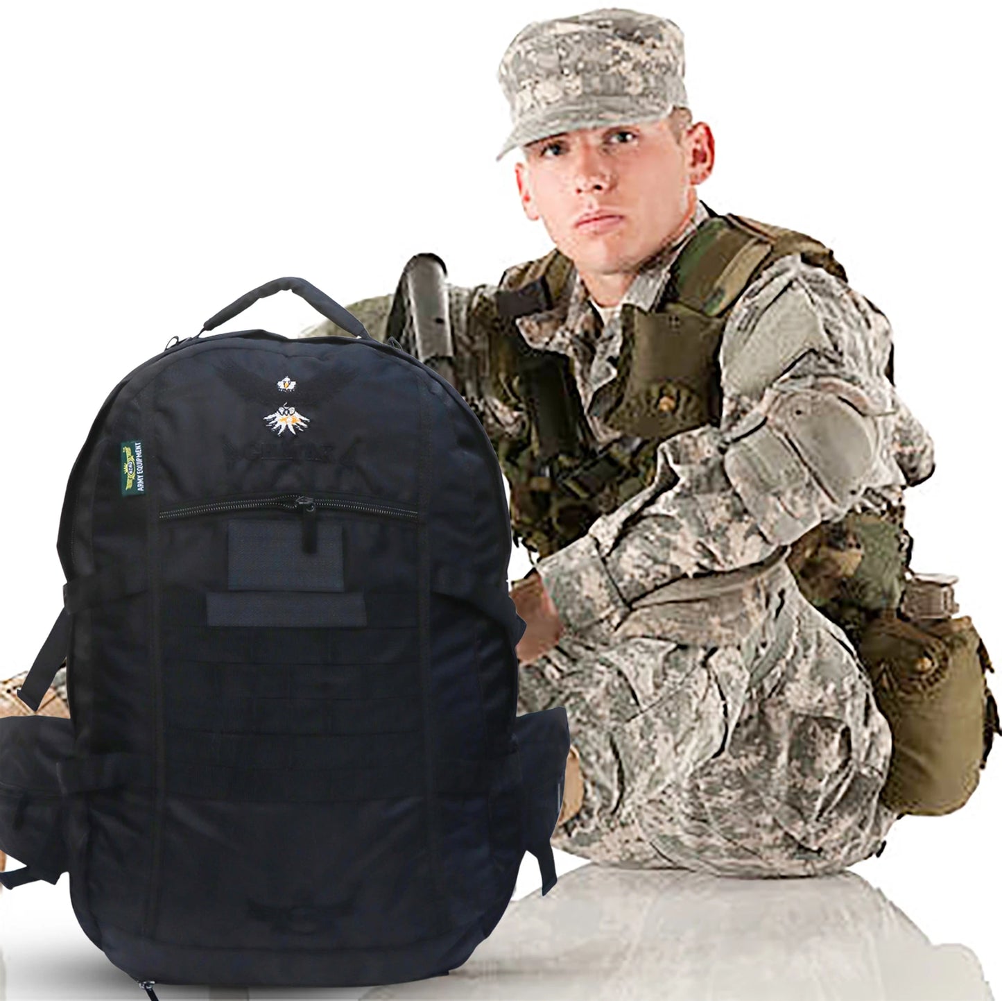 AZAD GEARS ARMY GHATAK 85 LTR BACKPACK WITH EXTRA SPACE WITH 2 COMPARTMENT AND 3 POCKETS FOR TREKKING AND TRAVELLING | MEN & WOMEN | ARMY BLACK| FREE SIZE