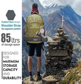AZAD GEARS ARMY GHATAK 85 LTR BACKPACK WITH EXTRA SPACE WITH 2 COMPARTMENT AND 3 POCKETS FOR TREKKING AND TRAVELLING | MEN & WOMEN | ARMY LITE GREEN| FREE SIZE