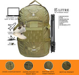 AZAD GEARS ARMY GHATAK 85 LTR BACKPACK WITH EXTRA SPACE WITH 2 COMPARTMENT AND 3 POCKETS FOR TREKKING AND TRAVELLING | MEN & WOMEN | ARMY LITE GREEN| FREE SIZE