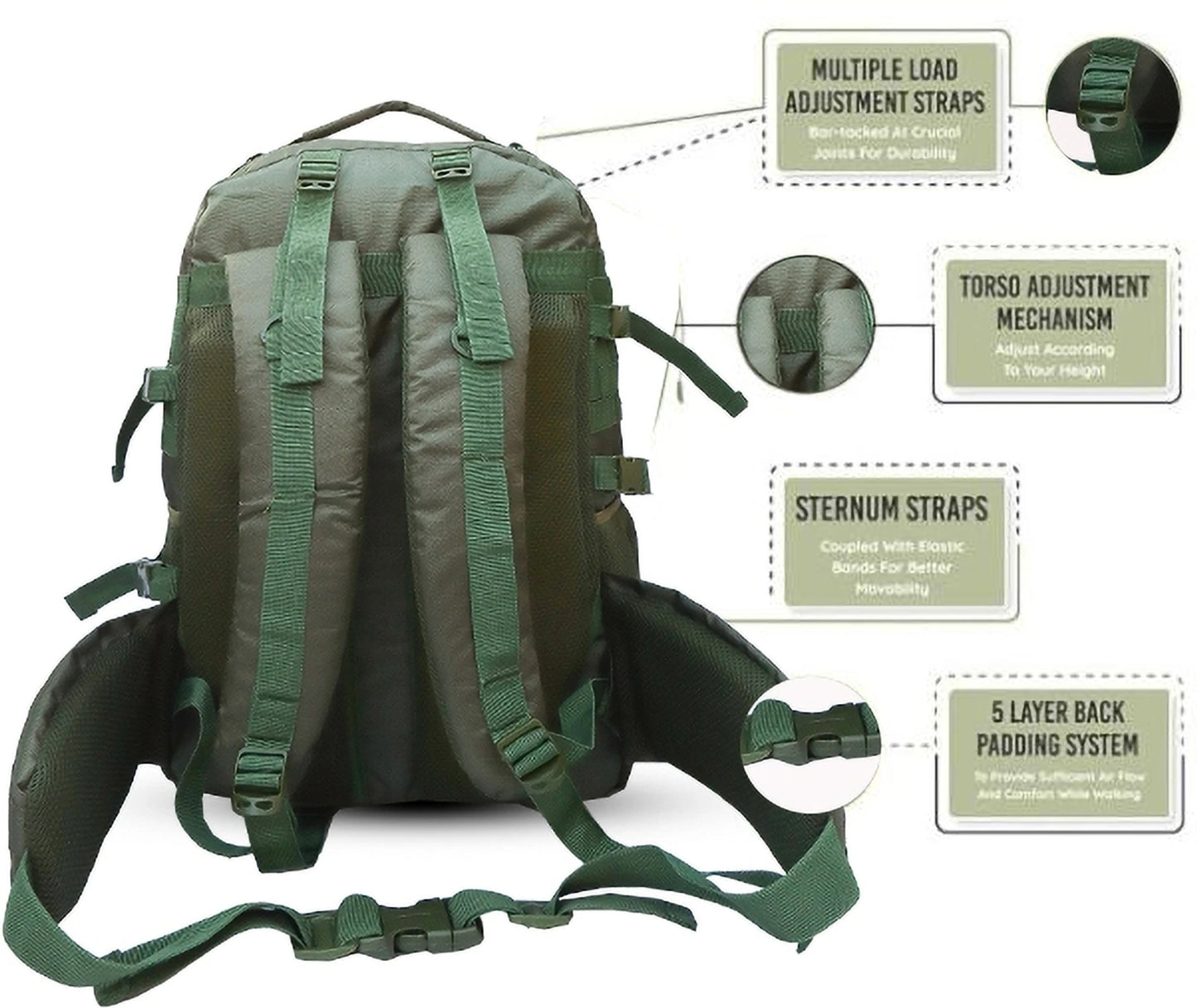 AZAD GEARS ARMY GHATAK 85 LTR BACKPACK WITH EXTRA SPACE WITH 2 COMPARTMENT AND 3 POCKETS FOR TREKKING AND TRAVELLING | MEN & WOMEN | ARMY GREEN| FREE SIZE