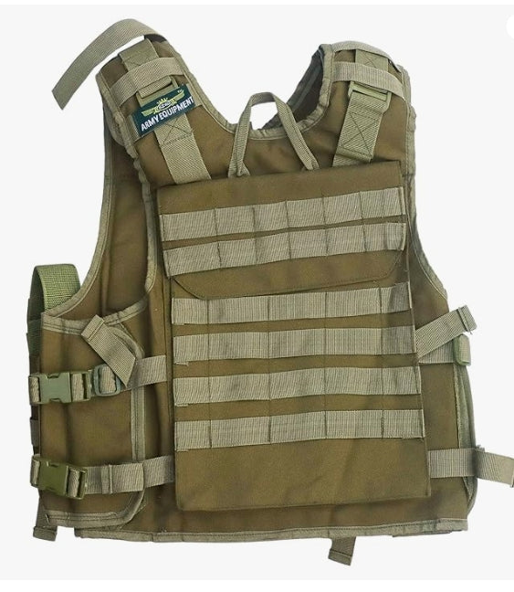 AZAD GEARS ARMY TECTICAL HARNESS VEST FOR ARY WITH STUFF ORGANIZER AND POUCHES| MEN & WOMEN | ARMY LITE GREEN | FREE SIZE